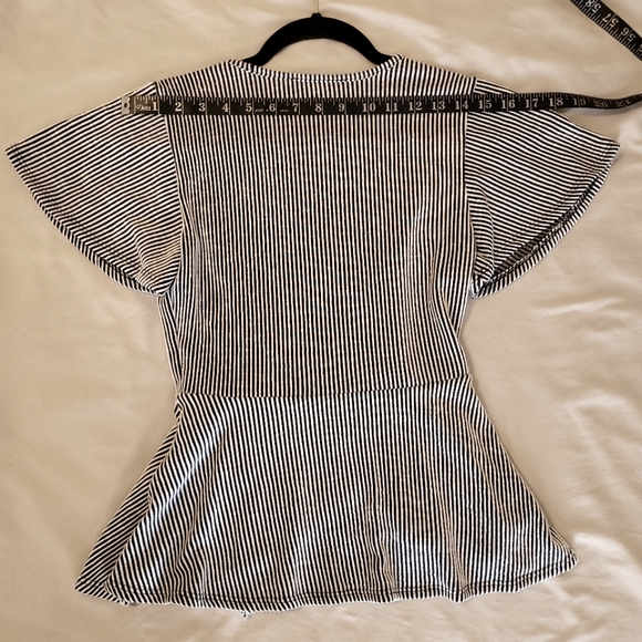 Caution To The Wind Black and White Striped Peplum Wrap Tie Front Blouse - Picture 8 of 8